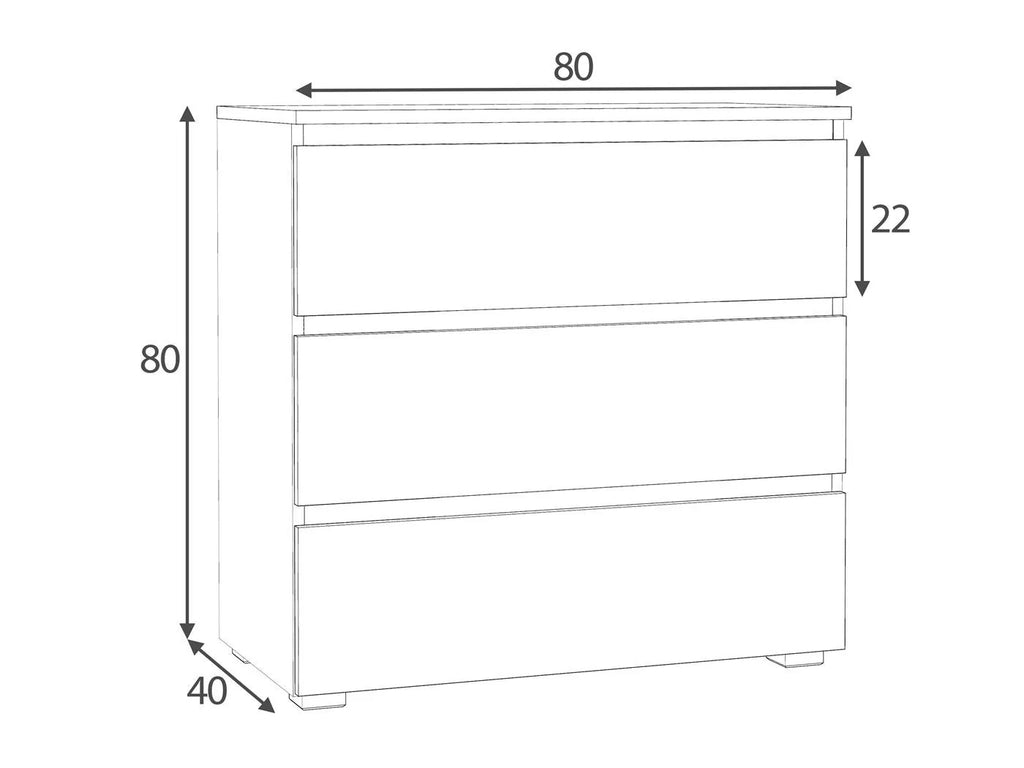Comoda cu 3 sertare NEO 80, 80x40x80 cm, finisaj alb mat