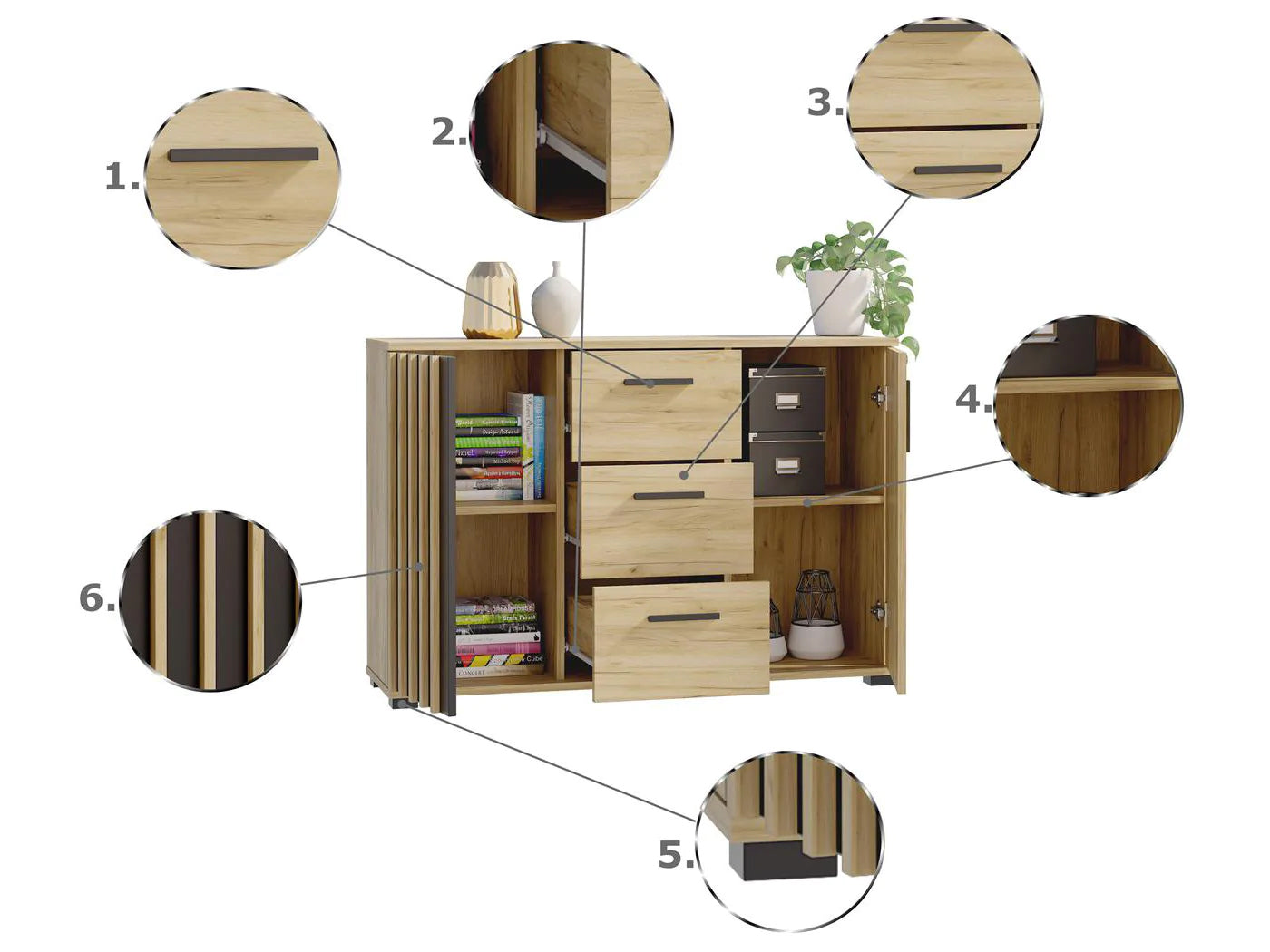 Comoda Montana 120 cu 2 usi si 3 sertare, 120x37x80 cm, craft si negru