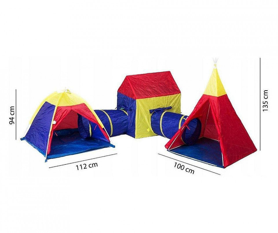 Set corturi de joaca 5 in 1 cu tunele si casuta, pliabil, pentru interior si exterior, multicolor