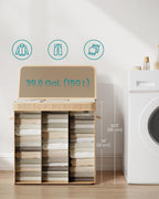 SONGMICS Cos rufe 63x42x61 cm, 150L, pliabil cu capac si sac lavabil, bambus si textil, bej natur