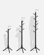 VASAGLE Cuier lemn masiv 47x47x175 cm, 8 carlige si inaltime reglabila, baza triunghiulara, negru