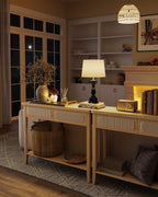 VASAGLE Consola hol 100x30x80 cm, 2 sertare, raft deschis, colturi rotunjite, stil boho, MDF si ratan PVC, bej stejar