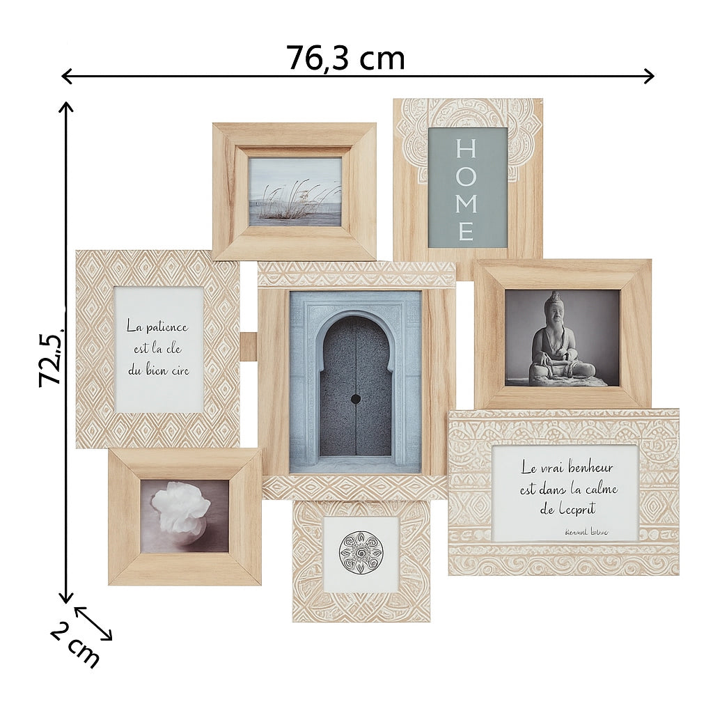 Rama foto Atmosphera Emile cu 8 cadre din lemn, 76x73 cm, bej
