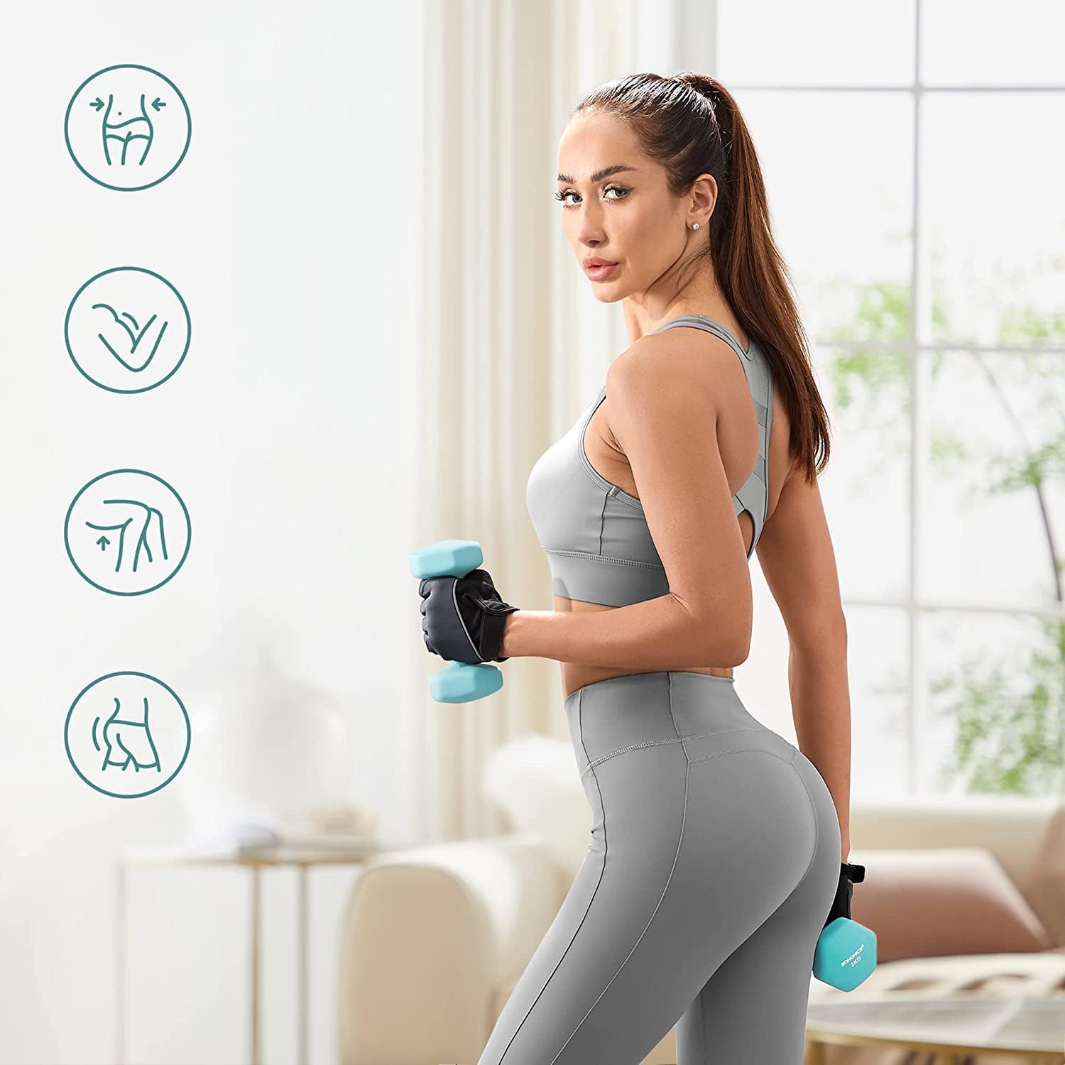 SONGMICS Set de 6 gantere hexagonale cu suport, 2x1 kg 2x2 kg 2x3 kg, multicolor