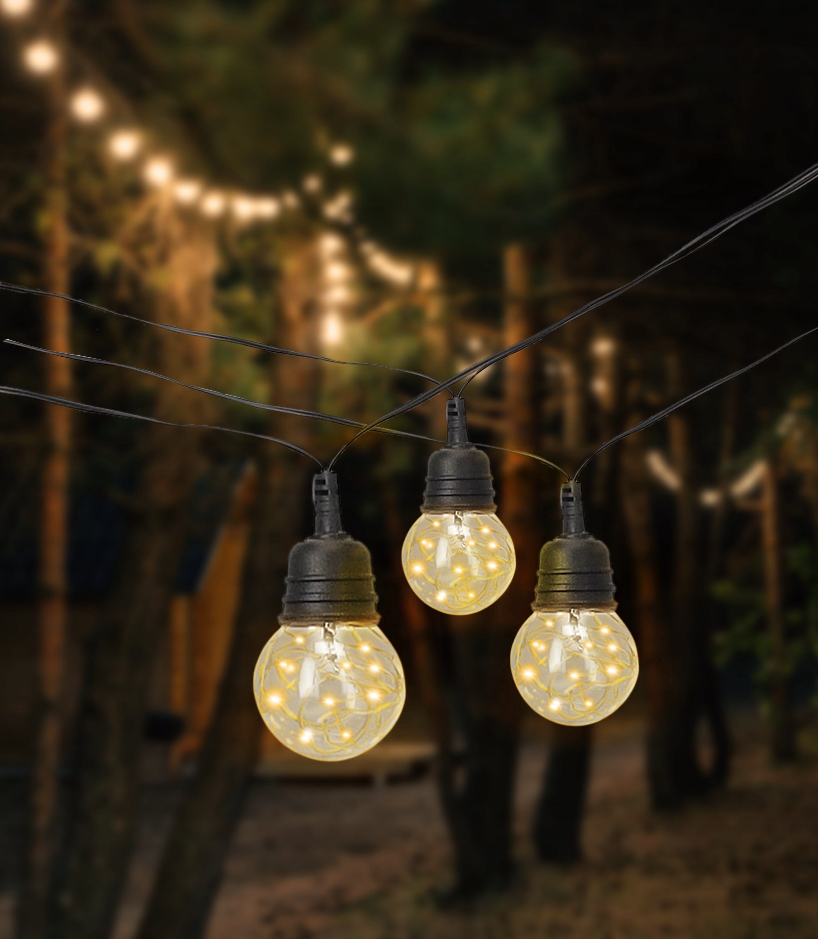 Ghirlanda luminoasa decorativa pentru exterior, alimentare la priza, 10 metri, 10 becuri LED cu iluminare calda 3000K, IP44