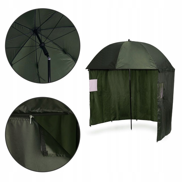 Umbrela pescuit 200x220 cm, inchidere completa cu perete detasabil, reglabil, otel si Oxford impermeabil, verde