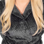 Halat de baie pentru femei pana la genunchi, cu gluga, marimea L/XL, gri inchis