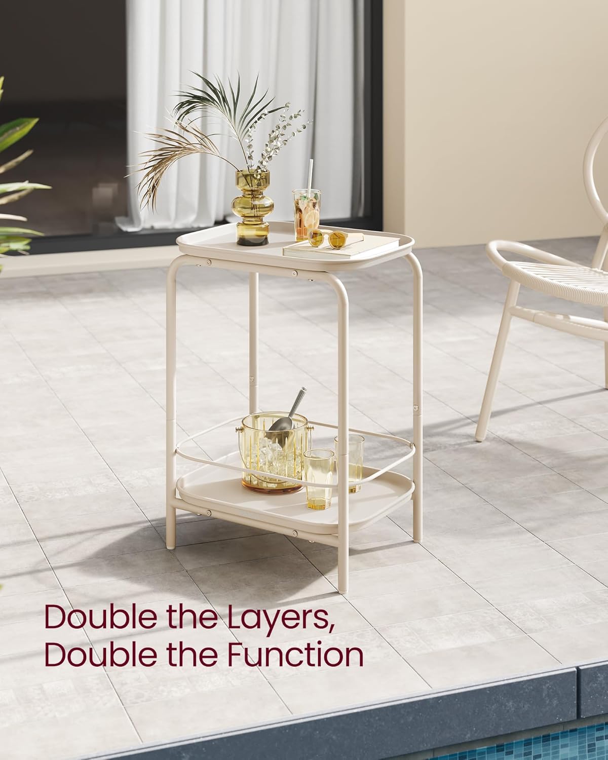 VASAGLE Masuta laterala 40x30x56 cm, cu 2 rafturi, otel rezistent la apa si zgarieturi, crem