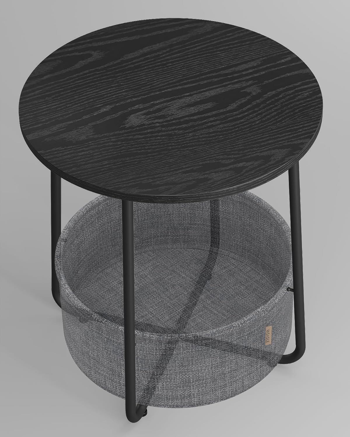 VASAGLE Masuta de cafea rotunda cu cos de stofa, stil modern, 45x50cm, negru-gri