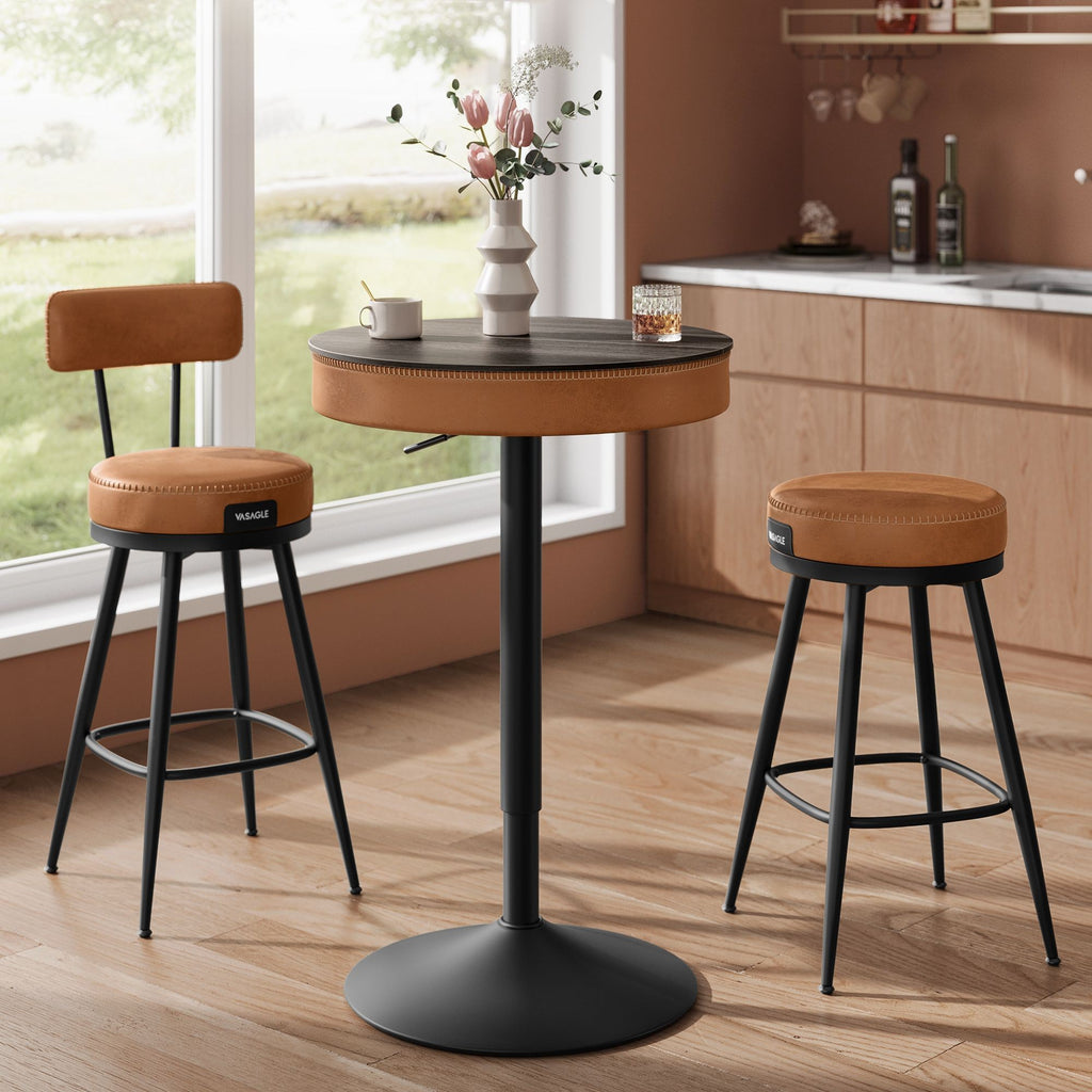 VASAGLE Masa de bar maro caramel, 59x59x(83-105) cm – inaltime reglabila, compartiment de depozitare