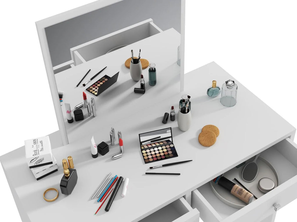 Masa de toaleta si machiaj  Mega cu 2 sertare și oglinda, 100x50x134 cm, finisaj alb