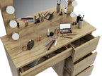 Masa de toaleta si machiaj Hollywood cu oglinda LED si 4 sertare, 94x43x140 cm, craft