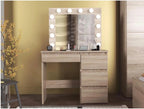 Masa de toaleta si machiaj Hollywood cu oglinda LED si 4 sertare, 94x43x140 cm, stejar