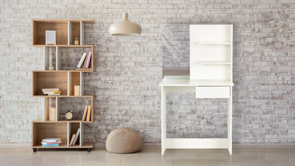 Masa de toaleta cu oglinda, rafturi si sertar, 75x40x136 cm, alb