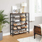 VASAGLE Etajera pantofi cu 5 rafturi si polita superioara, 100x30x110 cm, maro rustic