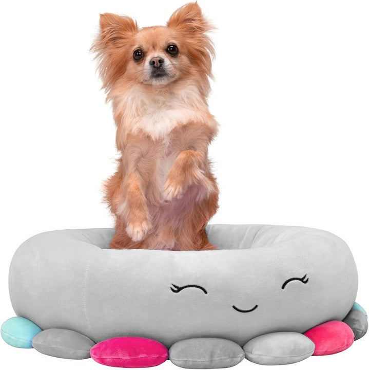 Pat pentru caini, cu margini groase ridicate, antiderapant, model meduza, 70x70x20 cm, gri