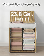 SONGMICS Cos rufe cu capac, ratan sintetic si sac detasabil, 90 L, 46x33x60 cm, natur