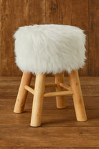 Taburet Atmosphera Oslo cu efect de blana, 42 cm, alb