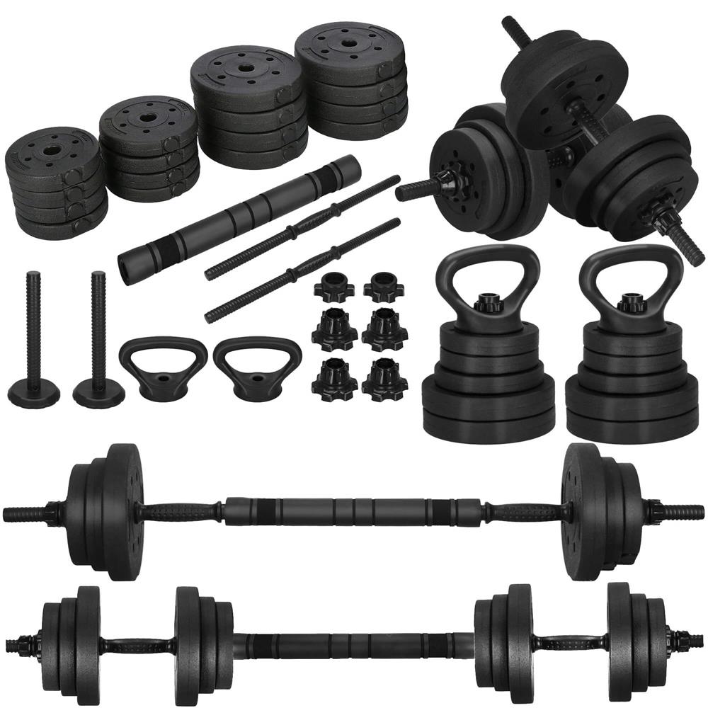 Set de greutati multifunctionale transformabil in gantere, kettlebell, haltera, total 29 kg