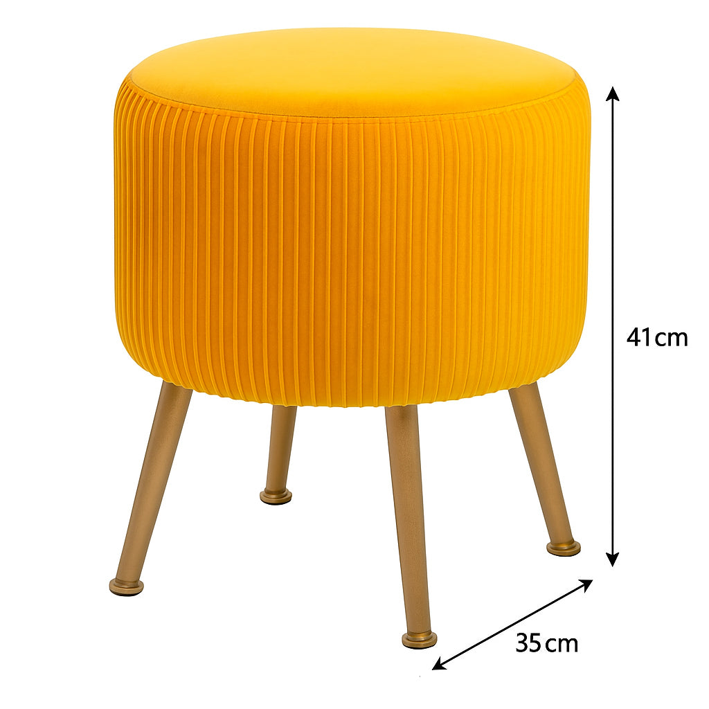 Taburet Atmosphera Solaro rotund cu baza aurie, 35x41 cm, galben mustar