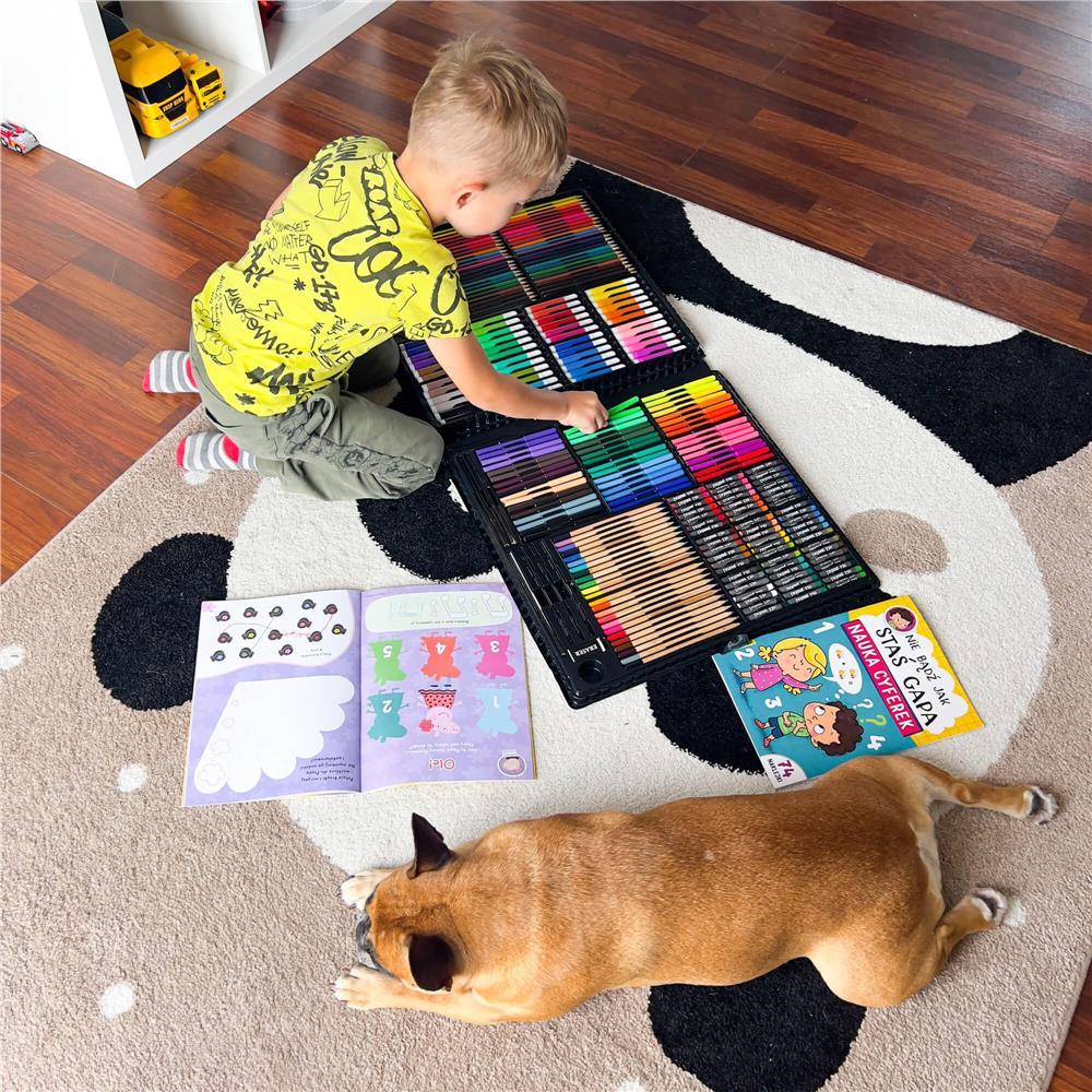 Set de pictura si desen pentru copii, 258 de piese, trusa plastic roz