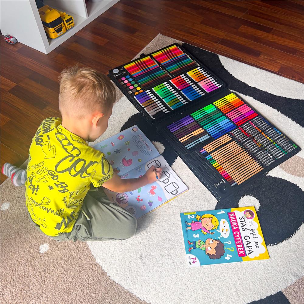 Set de pictura si desen pentru copii, 258 de piese, trusa plastic roz