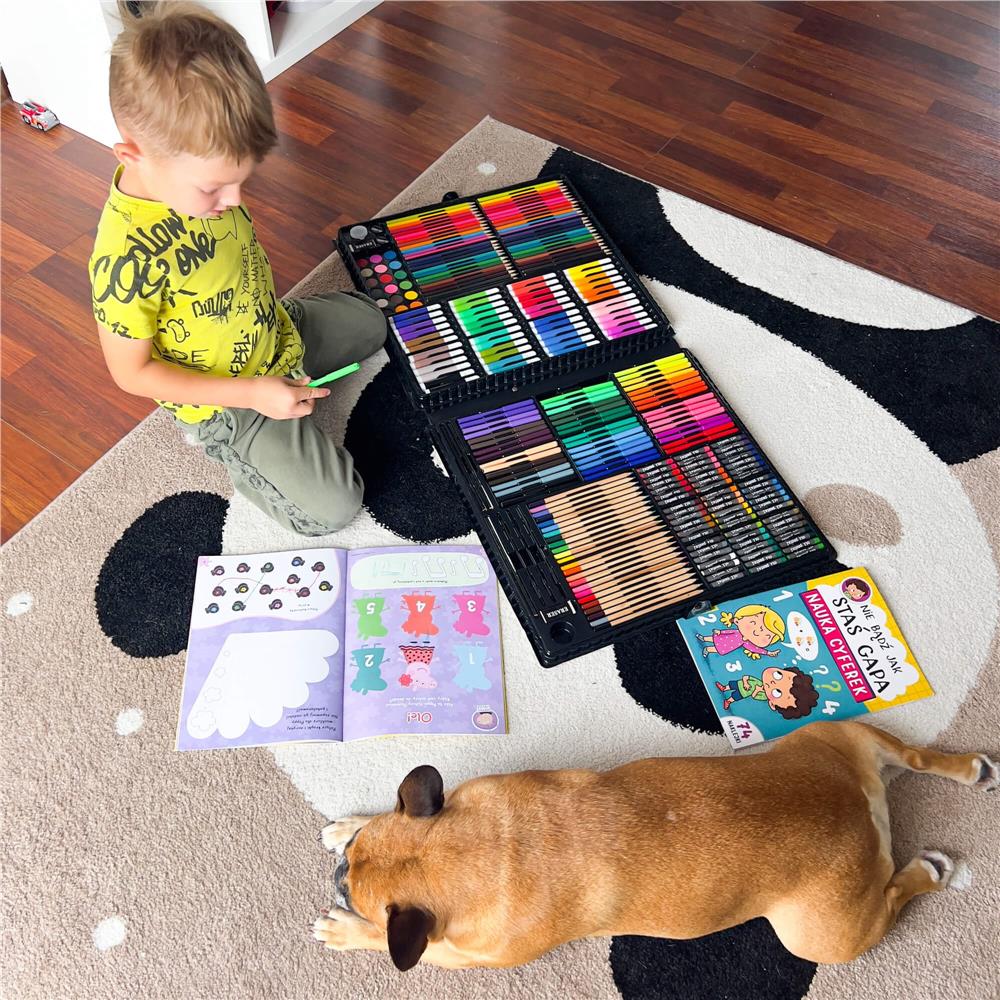 Set de pictura si desen pentru copii, 258 de piese, trusa plastic roz