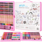 Set de pictura si desen pentru copii, 258 de piese, trusa plastic roz