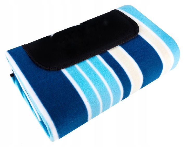 Patura pentru picnic sau plaja, cu folie izolatoare si maner, 200x200cm, alb albastru