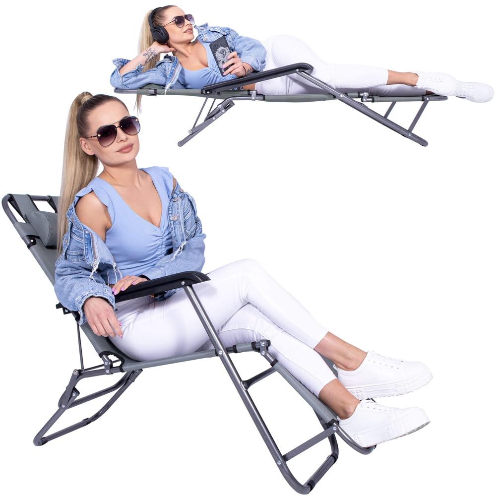 Sezlong pliabil  GC30, Relax Zero Gravity, 80x60x153cm, gri mediu