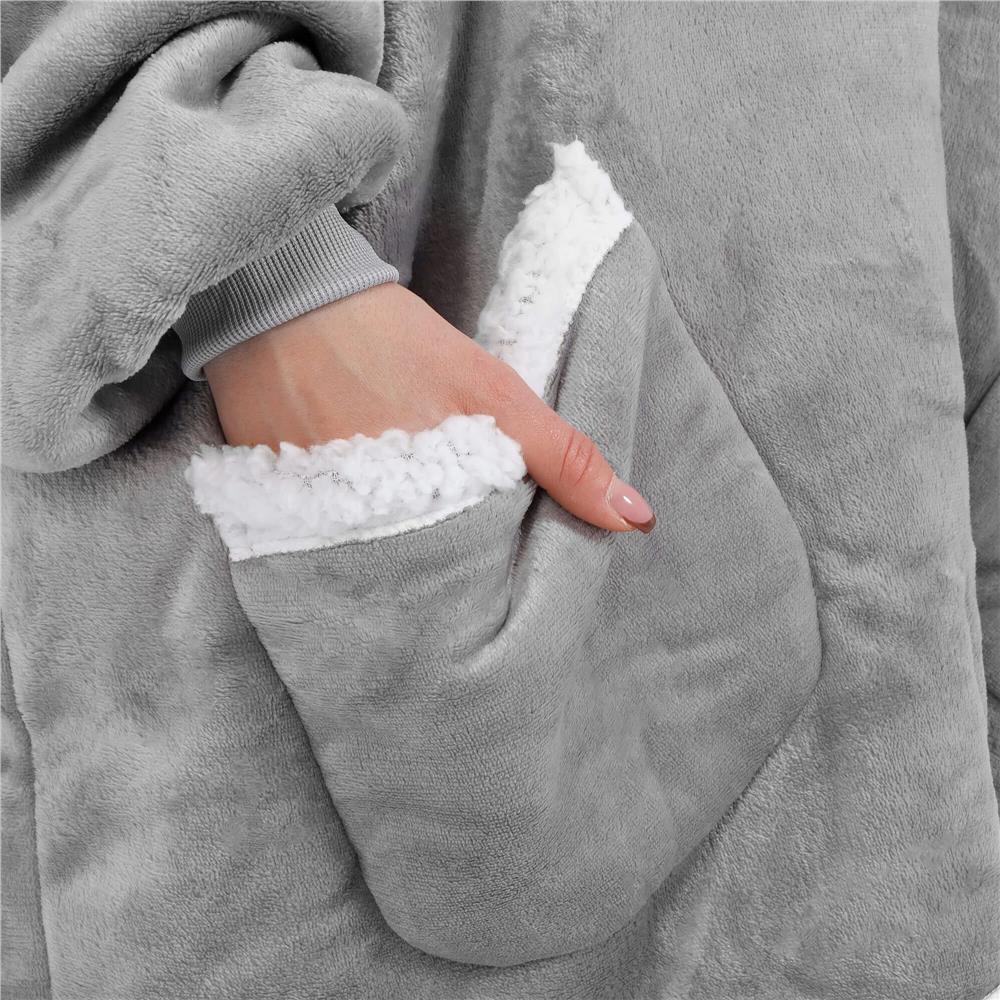 Patura tip hanorac, cu maneci, gluga si buzunare, material plus, marime universala, gri