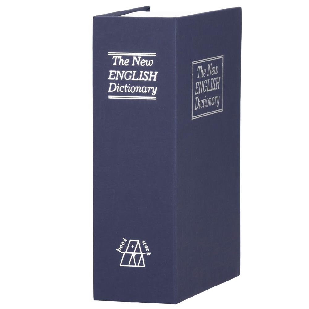 Caseta de valori, cutie metalica cu cheie, portabila, tip carte, Dictionar, albastru, 18x11.5x5.5 cm