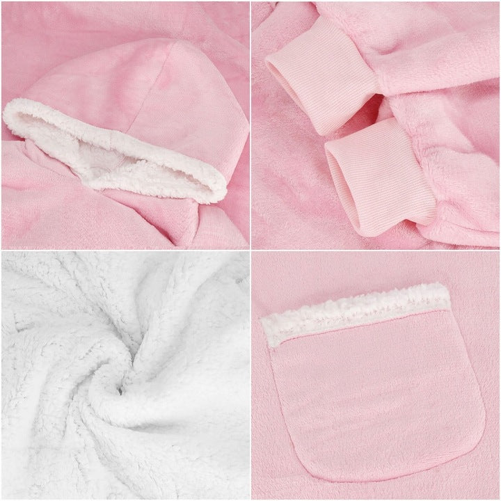 Patura tip hanorac, cu maneci, gluga si buzunare, material plus, marime universala, roz