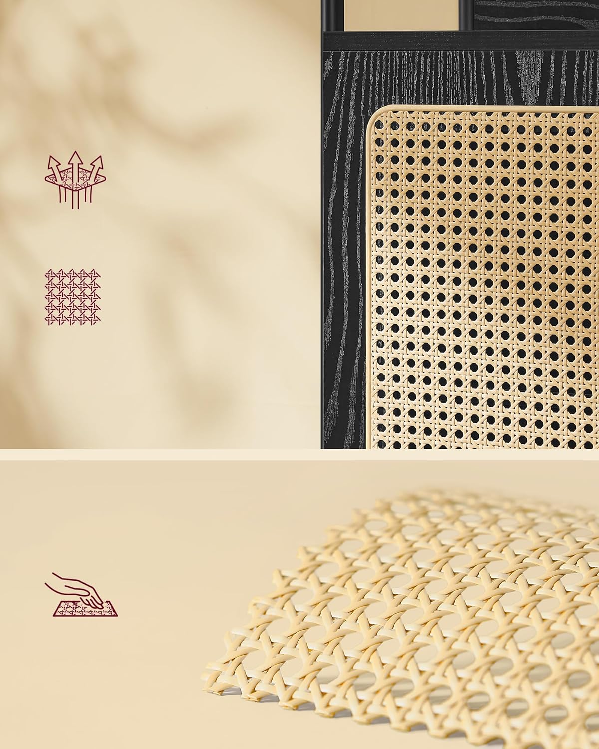 VASAGLE Biblioteca cu 6 etaje, cadru metalic, usa cu efect ratan Boho, 30x40x175 cm, negru