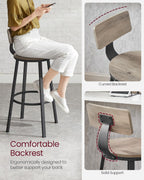 VASAGLE Set de 2 scaune de bar inalte cu spatar, cadru din otel, industrial, 54x99cm, gri stejar