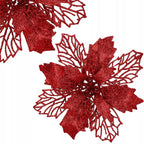 Set 10 ornamente pentru bradul de Craciun, stea Poinsettia, 16cm, visiniu