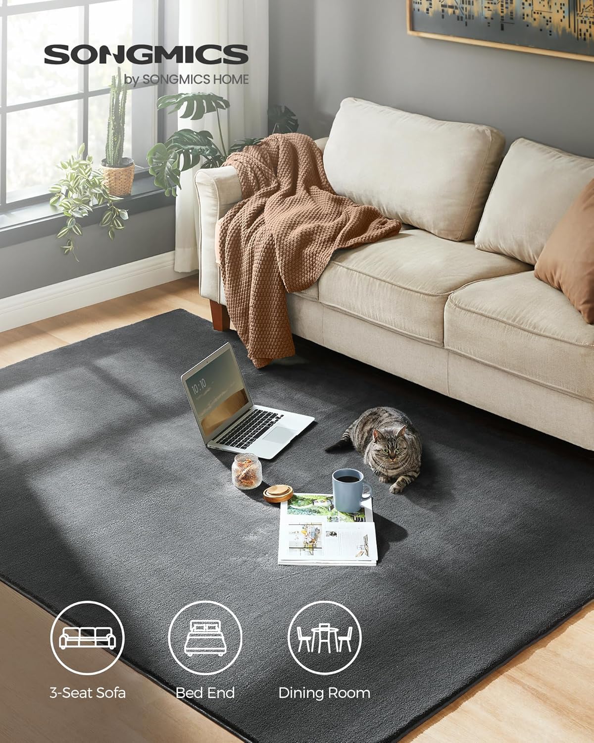 SONGMICS Covor decorativ antiderapant, lavabil la masina, 160×230 cm, gri carbune