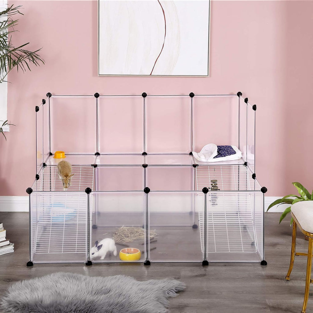 SONGMICS Tarc pentru animale mici rozatoare, din plastic, modulara DIY, 143x108x92cm, alb