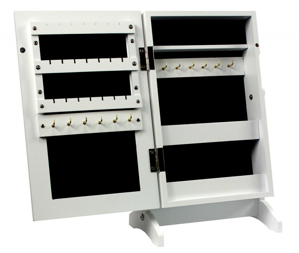 Dulapior de toaleta cu oglinda si spatiu de depozitare bijuterii, 21x36x15cm, alb