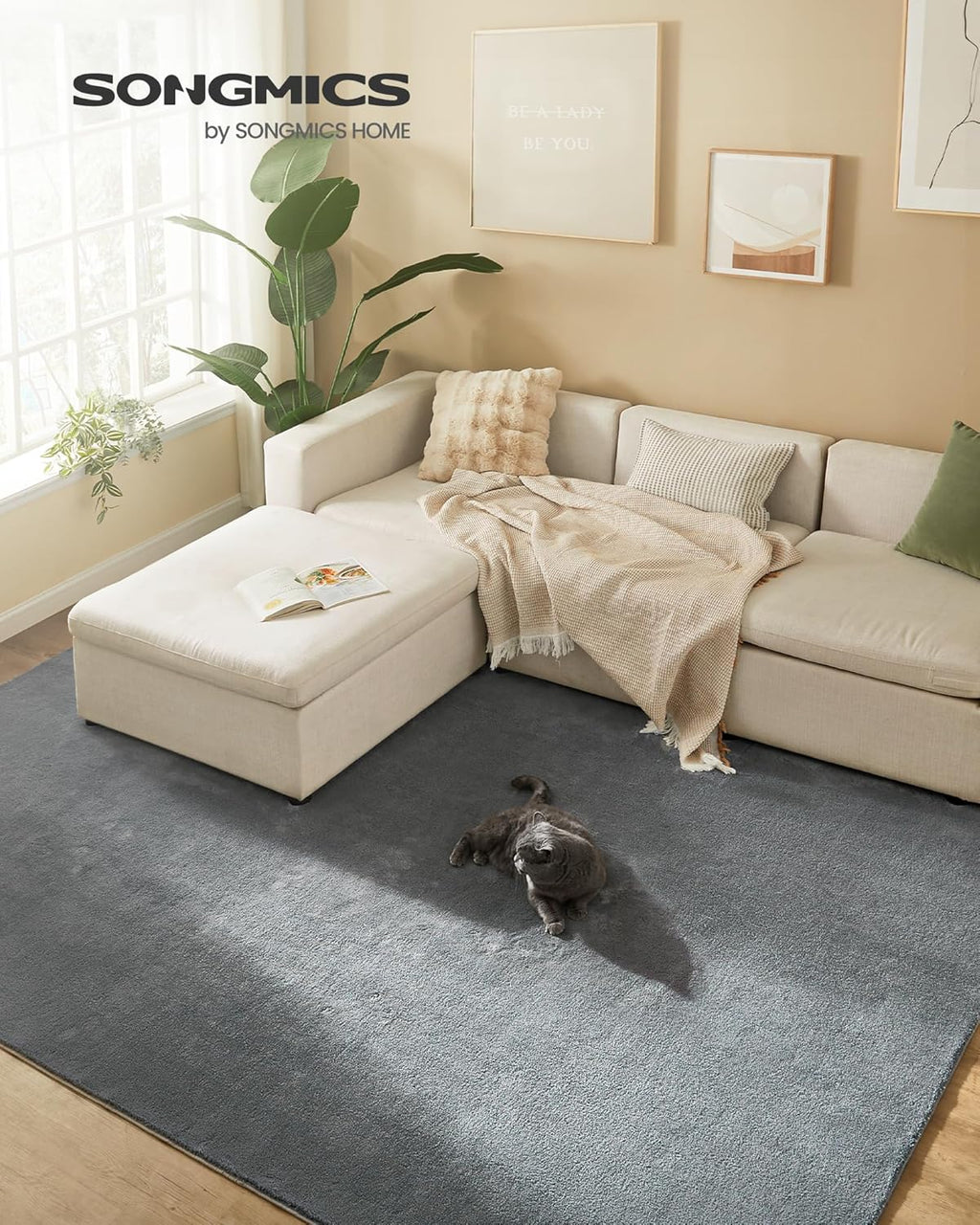 SONGMICS Covor decorativ antiderapant, lavabil la masina, 200×290 cm, gri