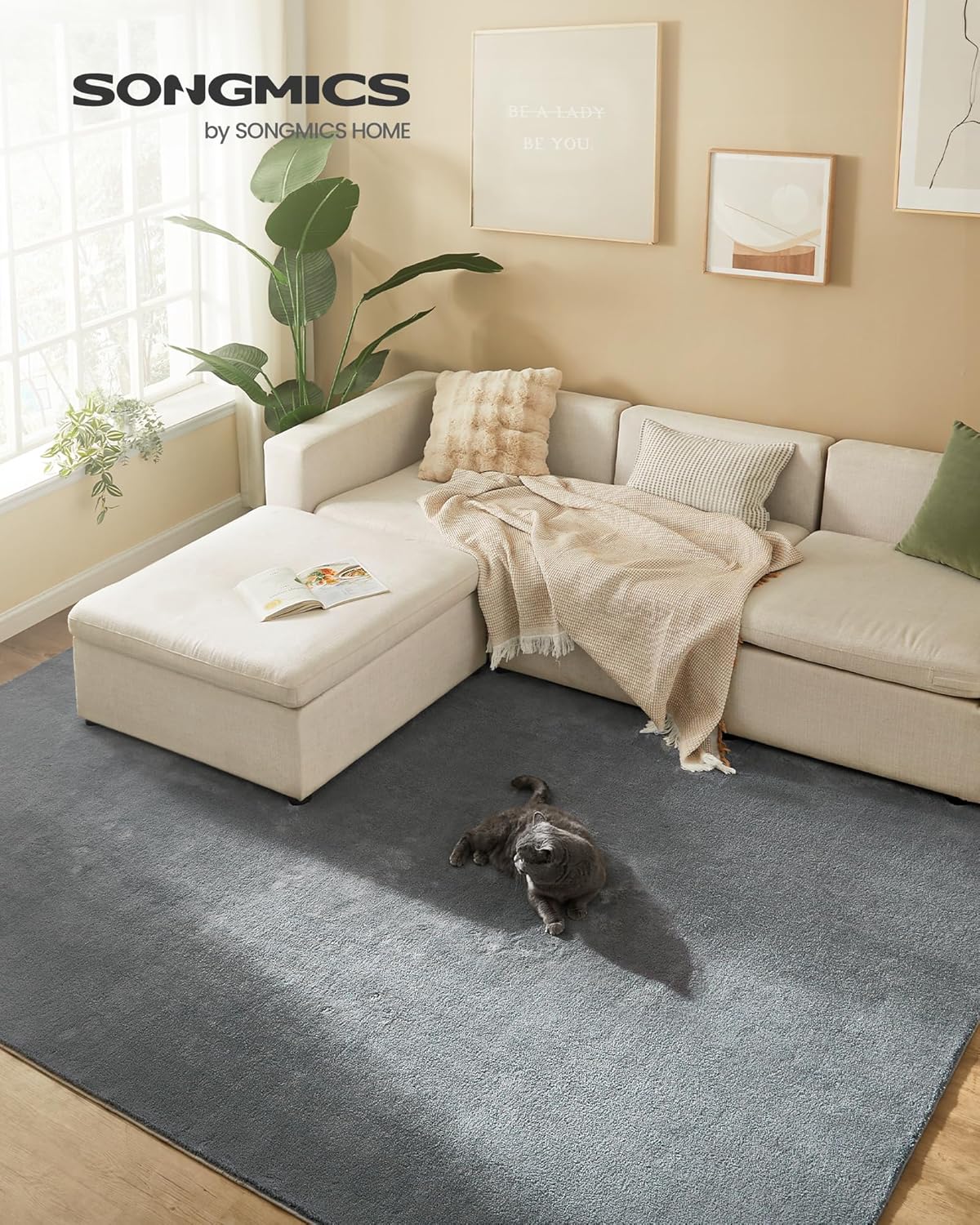 SONGMICS Covor decorativ antiderapant, lavabil la masina, 200×290 cm, gri