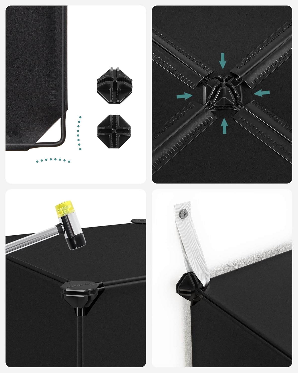 SONGMICS Unitate de depozitare cu 16 cuburi, pentru pantofi sau haine, personalizabil, 31x123x123 cm, negru