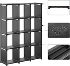 SONGMICS Raft de depozitare modular cu 12 cuburi, textil, personalizabil, 30x105x140 cm, negru