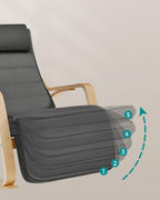 SONGMICS Scaun balansoar din lemn, suport picioare reglabil, maxim 150kg, 67x122x84 cm, gri inchis