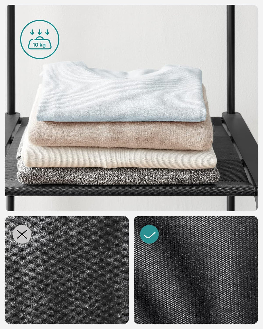 SONGMICS Dulap de haine portabil, cu 3 bare de agatat si rafturi, 138x43x182 cm, negru