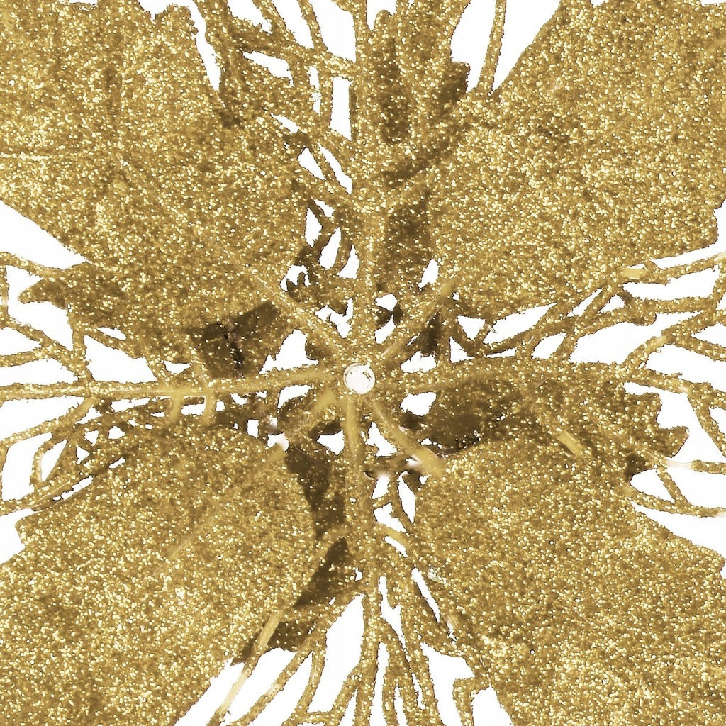 Set 10 ornamente pentru bradul de Craciun, stea Poinsettia, 16cm, galben auriu