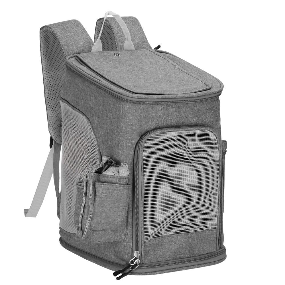 Rucsac transport animale talie mica-medie, maxim 12 kg, buzunare laterale, 39x28x27 cm, gri