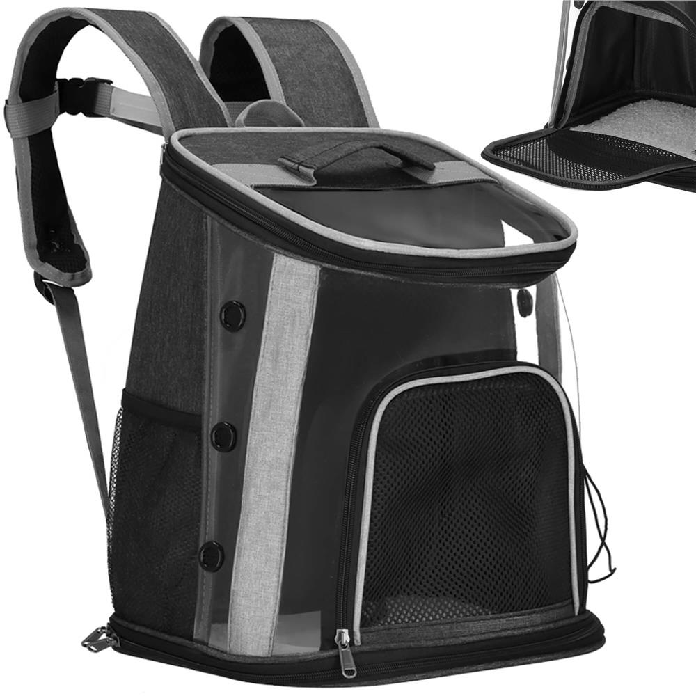 Rucsac transport animale talie mica-medie, maxim 15 kg, buzunare laterale, 38x34x26 cm, negru