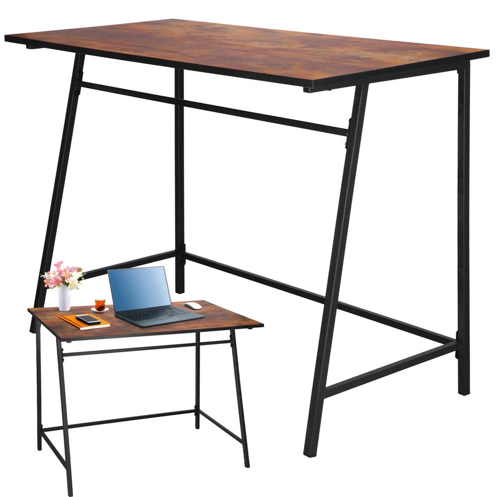 Birou tip masa laterala, cu cadru din otel, 50x100x76 cm, industrial, maro