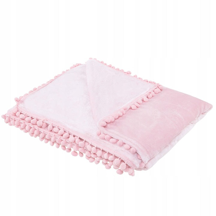 Patura pufoasa cu pampoane mici, 2 persoane, 200x220cm, roz